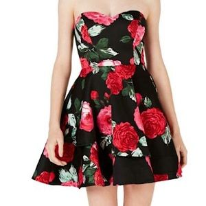 Strapless A line tiered rose dress